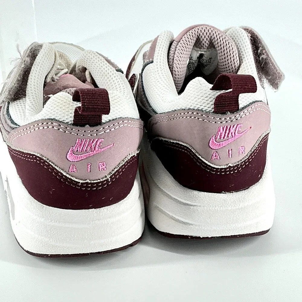 Nike Air Max 1 Girls Size 11C‎ 11 C Sneakers Easy On White Burgundy Pink Kids
